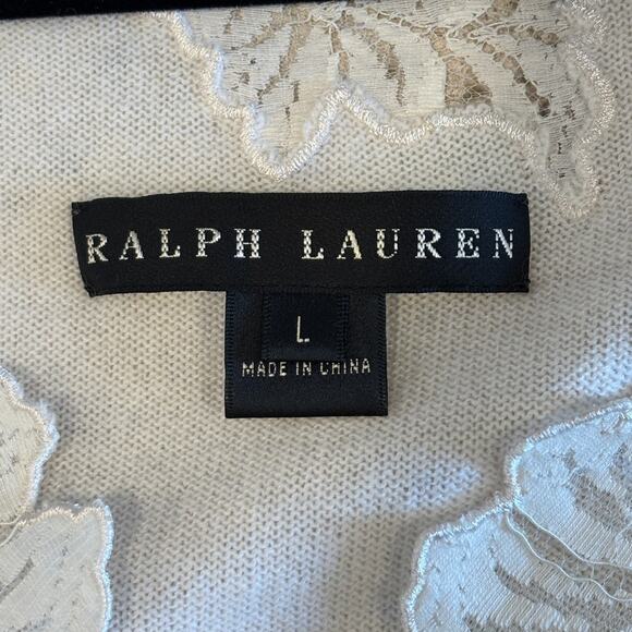 Ralph Lauren Womens Black Label Ivory Cashmere Lace 3/4 Sleeve Sweater NWT - Picture 6 of 6
